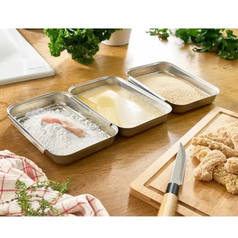 Ensemble pour paner inox 430 - 20,5x15,5x3cm empilable