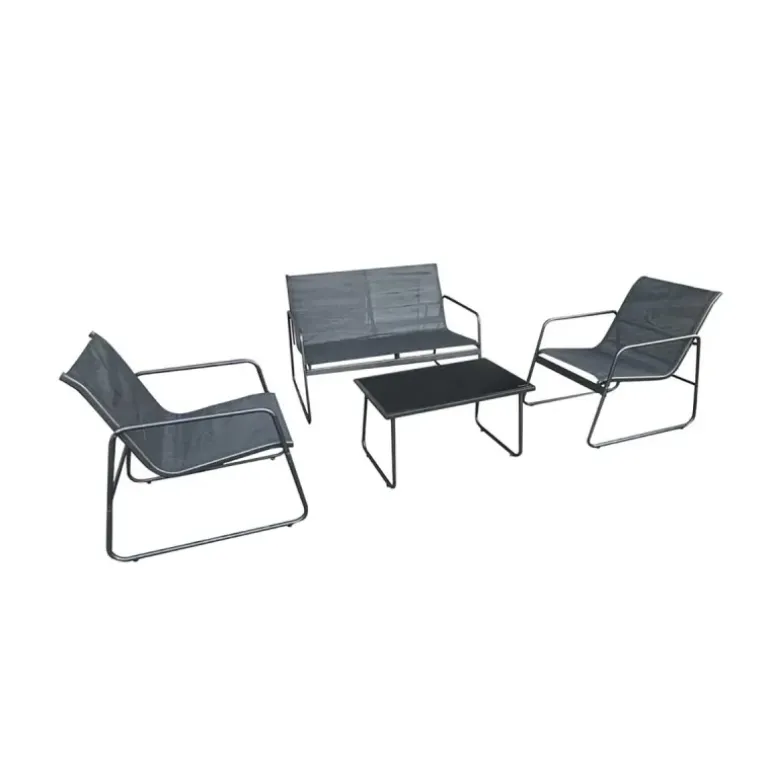 Ensemble Relax Salon de Jardin 4 Pièces en Acier et Textilène
