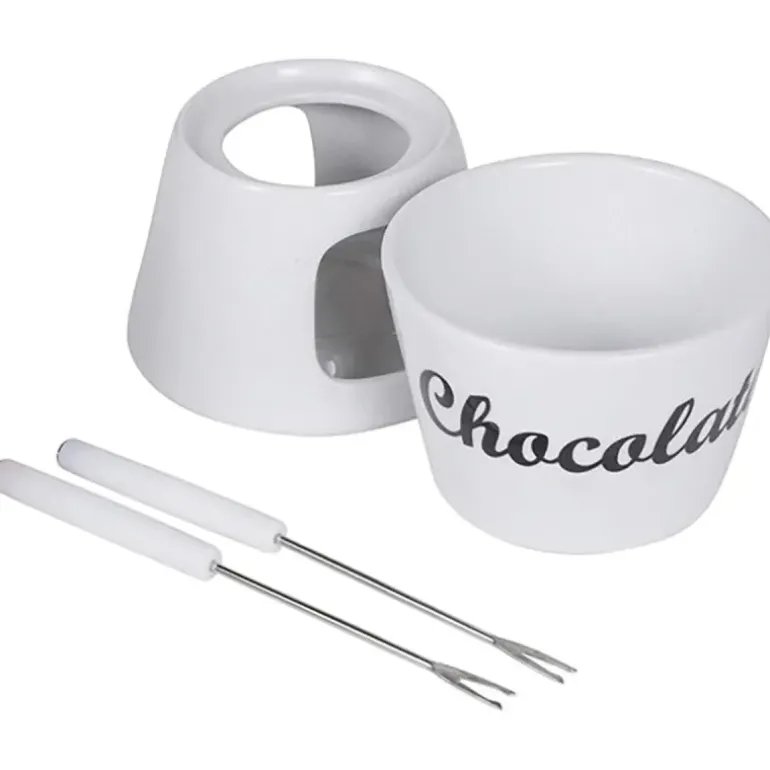 Fondue chocolat porcelaine 12x12x15cm avec 2 fourchettes inox