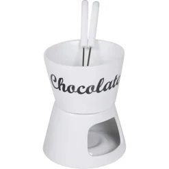 Fondue chocolat porcelaine 12x12x15cm avec 2 fourchettes inox