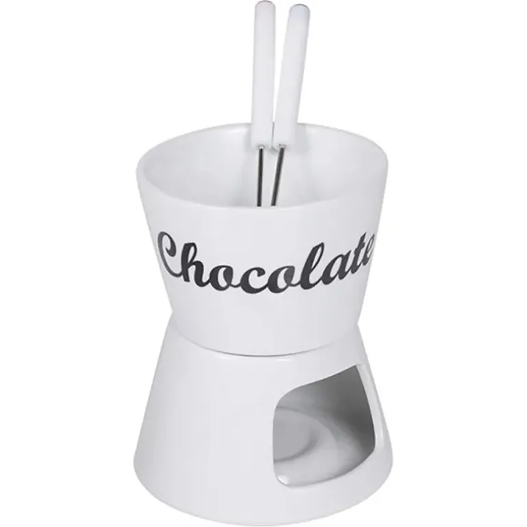 Fondue chocolat porcelaine 12x12x15cm avec 2 fourchettes inox