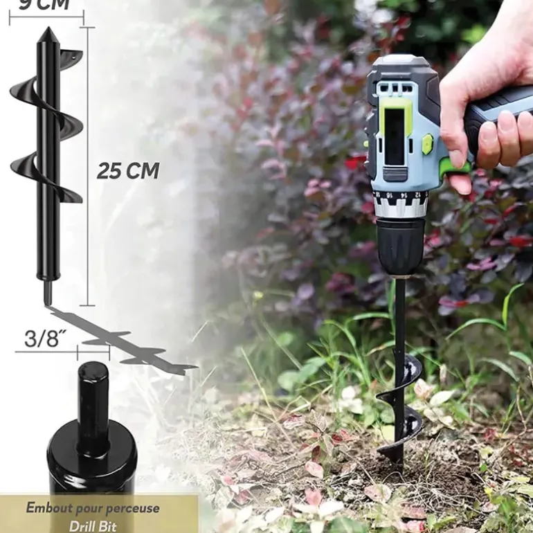 Foret de tarière pour perceuse Ø9 cm - Outil de jardinage