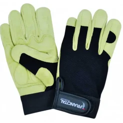 Gants de bûcheron en cuir de chèvre - Protection mécanique - Beige et Noir