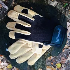 Gants de bûcheron en cuir de chèvre - Protection mécanique - Beige et Noir