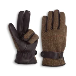 Gants Walker and Hawkes Brookmore Marron Cuir Tweed