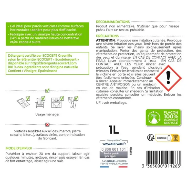 Gel au vinaigre 14° 1L Starwax