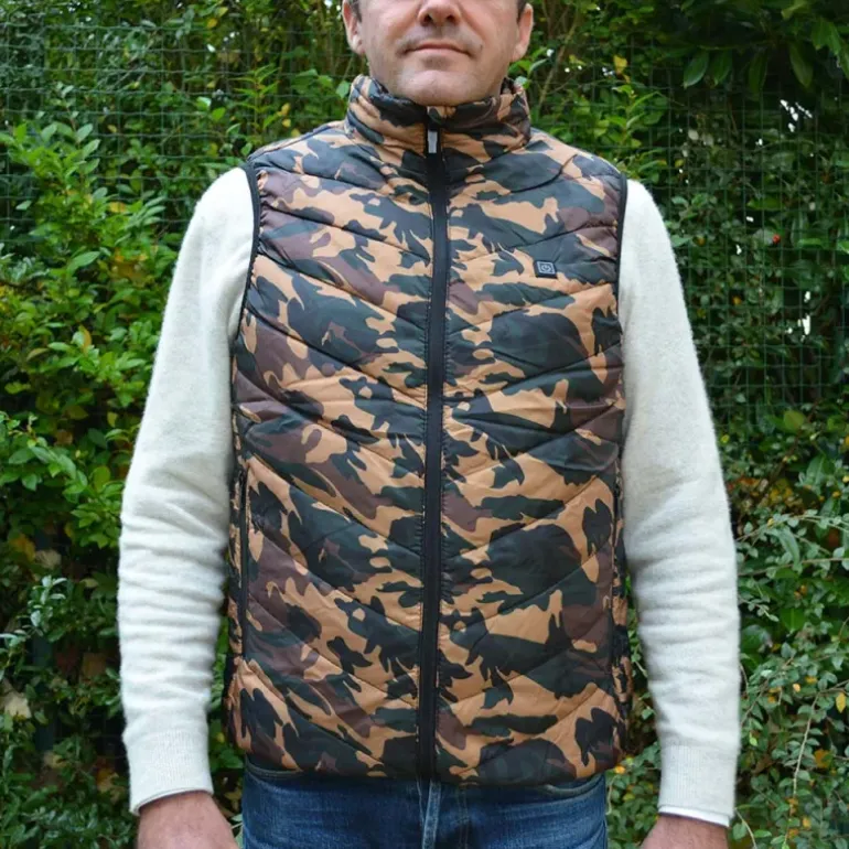 Gilet chauffant fibre polyester et carbone camo CE M à 3XL