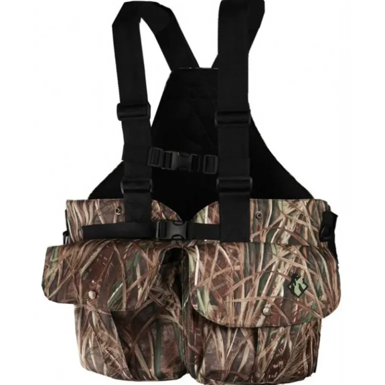 Gilet harnais de chasse adaptable multi poches camo roseaux