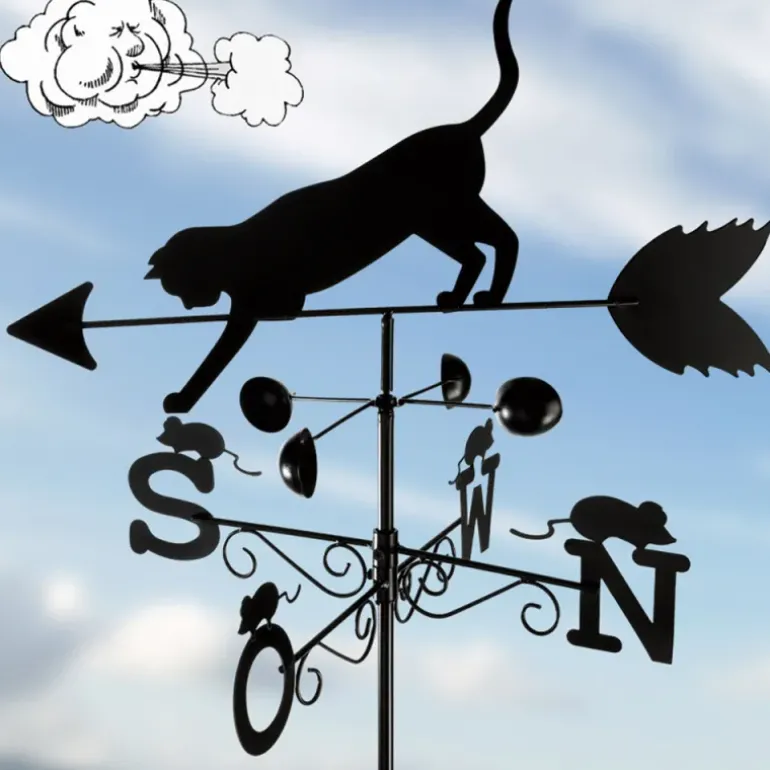 Girouette chat météo métal pour jardin, toit d'extérieur, direction du vent