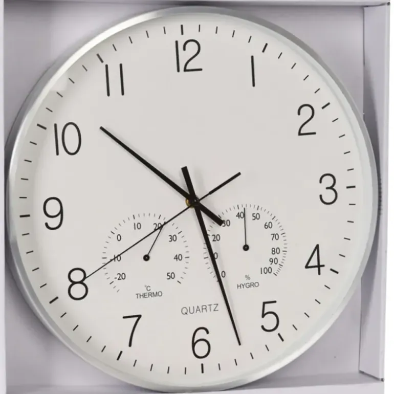 Horloge murale 3 cadrans aluminium | Heure, température, hygrométrie