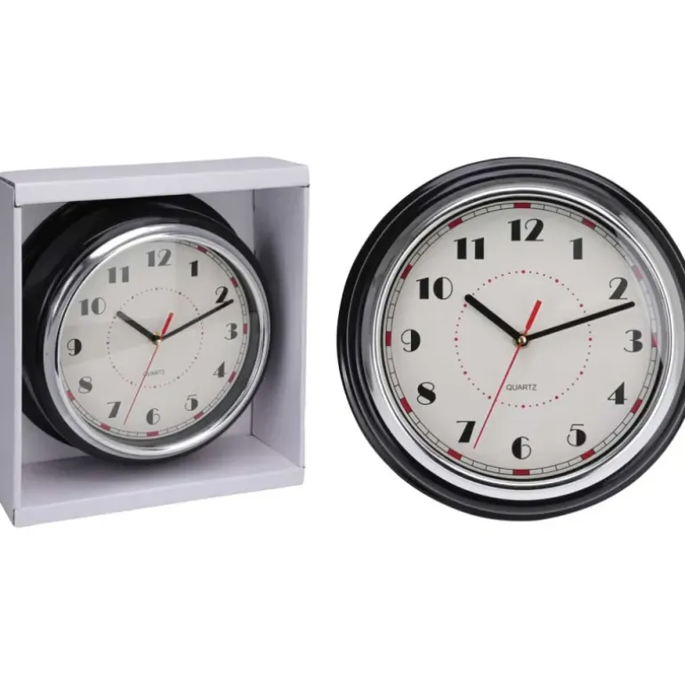 Horloge murale design noire et argent Ø30 cm avec cadran lisible
