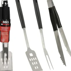 Kit 3 ustensiles barbecue en acier inoxydable - Spatule, fourchette et pince
