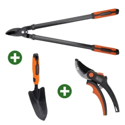 Kit Jardinage Black&Decker 3-en-1 : Transplantoir + 2 Sécateurs (20cm & 71cm)