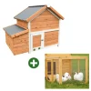 Kit Poulailler 3 poules Bois Confort toit plastique + Enclos