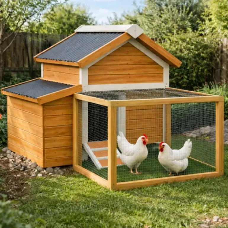 Kit Poulailler 3 poules Bois Confort toit plastique + Enclos