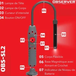 Lampe d'inspection LED flexible OBSERVER - 600 Lumens - USB-C - IP54