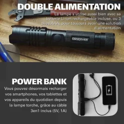 Lampe Torche Multifonction Observer Noire - 1200 Lumens