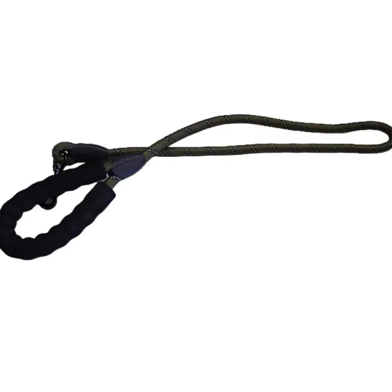 Longe réfléchissante nylon kaki 120x1,2cm pour chien