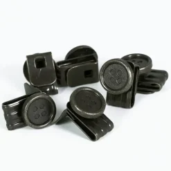 Lot 6 boutons clips bretelles à pattes métal noir