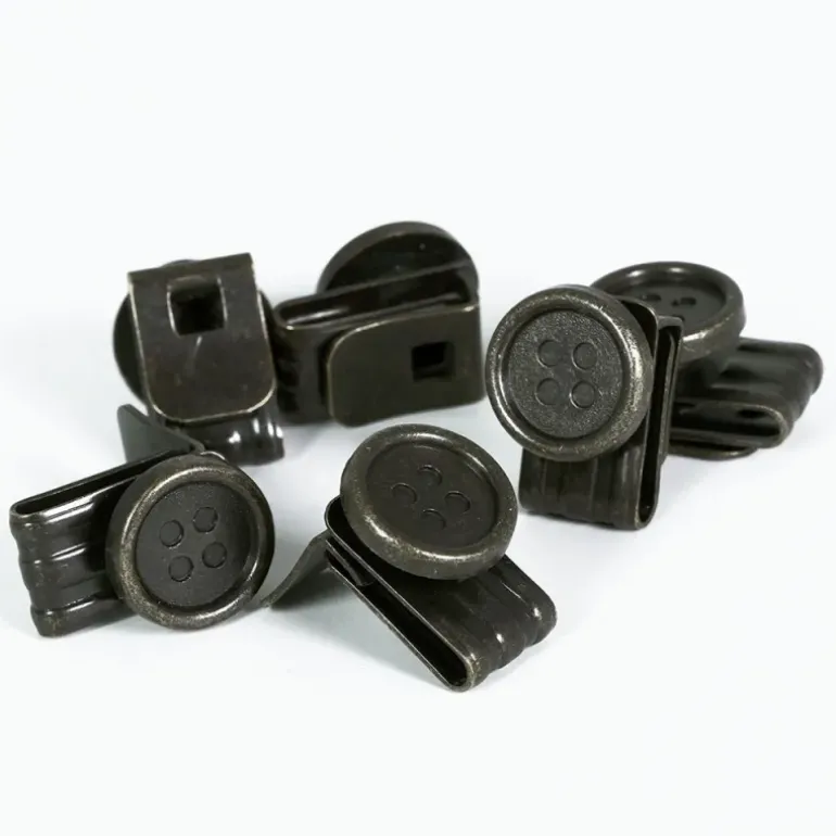 Lot 6 boutons clips bretelles à pattes métal noir