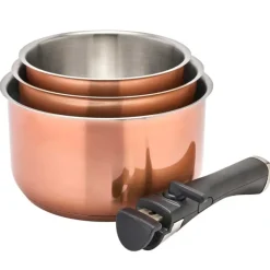 Lot 3 casseroles inox 18/10 colorées 16-18-20cm + poignée