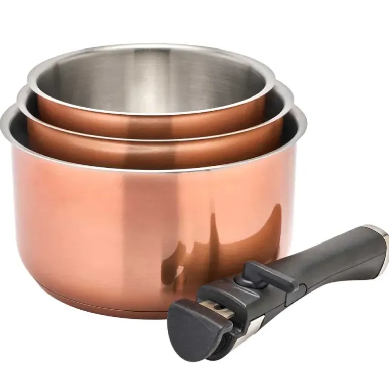 Lot 3 casseroles inox 18/10 colorées 16-18-20cm + poignée