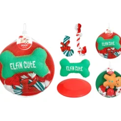 Lot 4 Jouets Noël Chien Peluche Pain d'Épice Corde Disque Vol