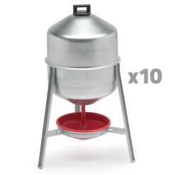 Lot de 10 Abreuvoirs poules et volailles métal galvanisé 30 L sur pieds