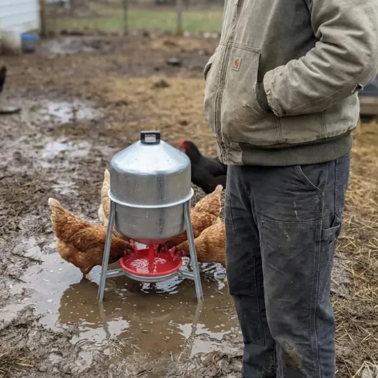 Lot de 10 Abreuvoirs poules et volailles métal galvanisé 30 L sur pieds