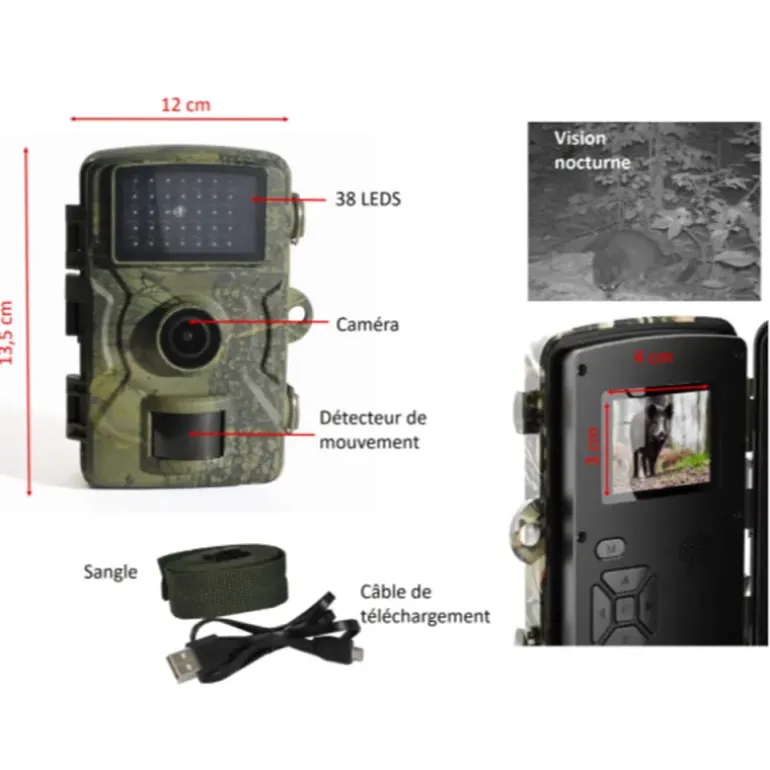 Lot de 2 caméras chasse 12 MP camouflage LEDs invisibles + 16 piles + 2 cartes SD