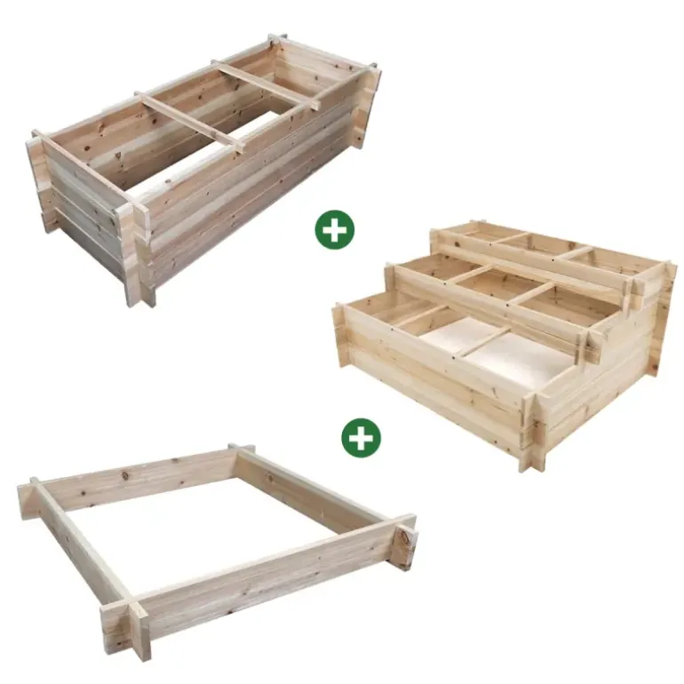 Lot de 3 carrés potager bois de sapin avec géotextile