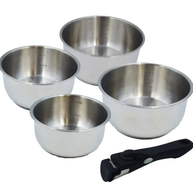 Lot de 4 casseroles inox à manche amovible 14/16/18/20 cm