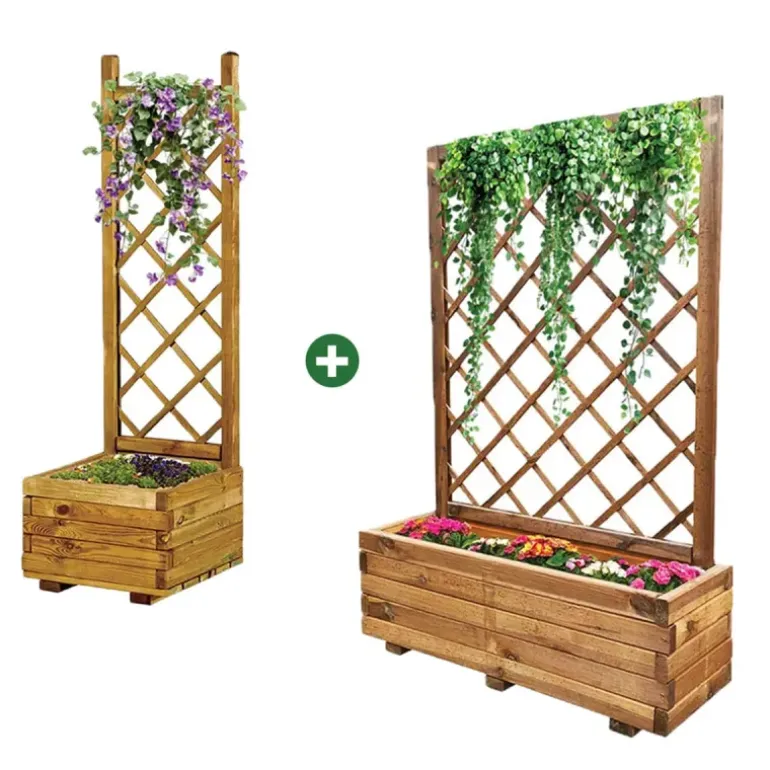 Lot de 2 Jardinières avec treillis en bois autoclave