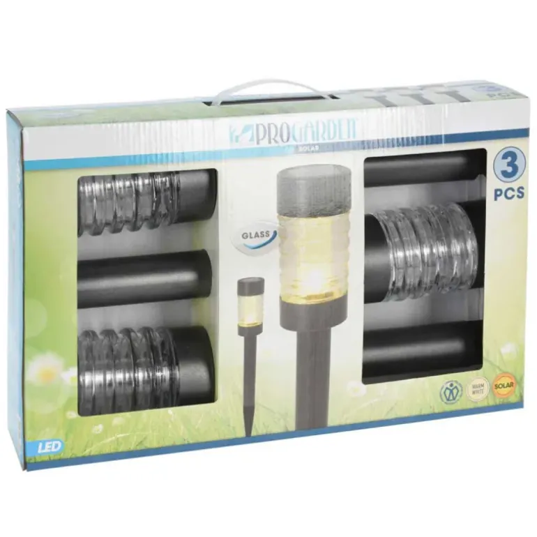 Lot de 3 lampes solaires LED blanc chaud - Noir