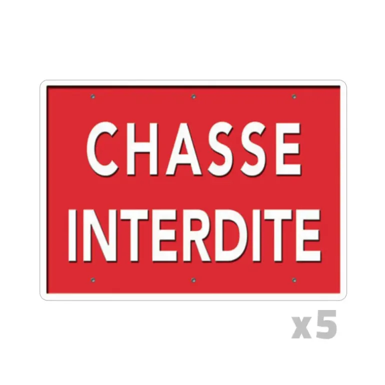 Lot de 5 Panneaux « Chasse interdite » Alu 26x20cm