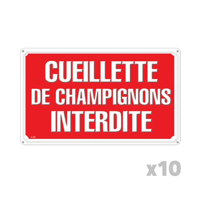 Lot de 10 Panneaux CUEILLETTE CHAMPIGNONS Akilux 26x20cm