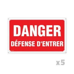 Lot de 5 Panneaux DANGER DÉFENSE D'ENTRER Alu 30X20cm
