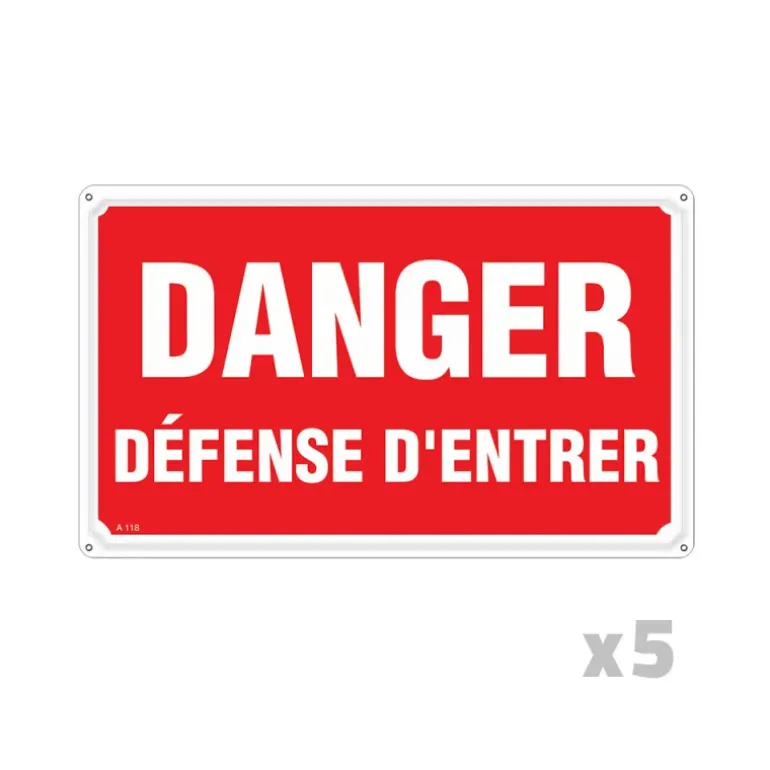 Lot de 5 Panneaux DANGER DÉFENSE D'ENTRER Alu 30X20cm