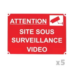 Lot de 5 Panneaux SITE SOUS SURVEILLANCE VIDEO alu 34 x 24cm