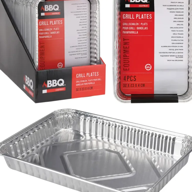 Lot de 4 plateaux en aluminium pour barbecue - 32x23x4 cm