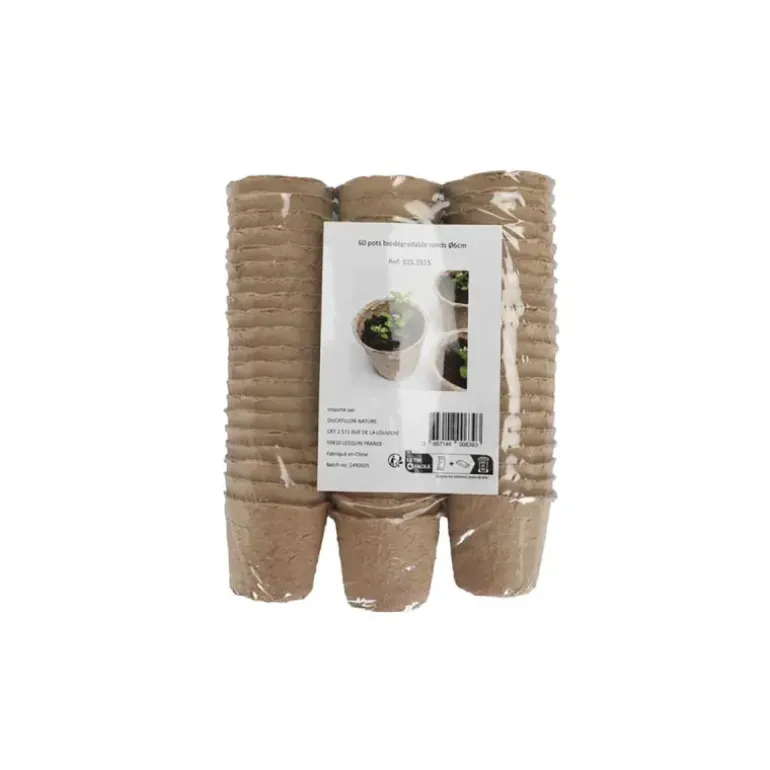 Lot de 60 Pots Biodégradables Ronds Ø6cm pour Semis et Culture