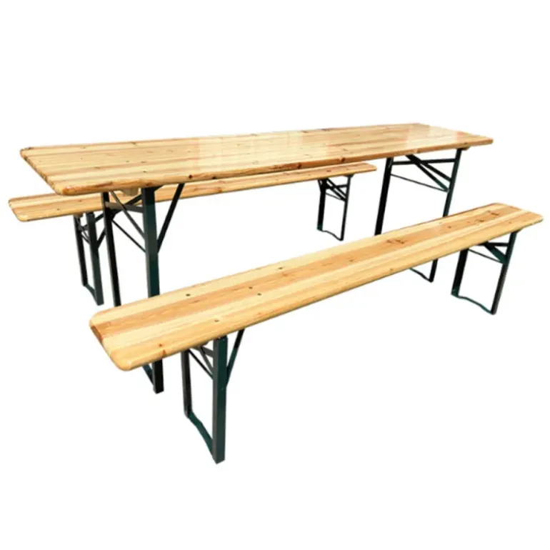 Lot de 2 Tables Extérieure en Pin Massif 177 cm avec 4 Bancs Bois / métal