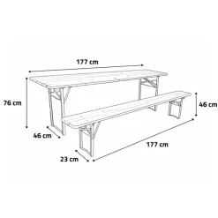 Lot de 2 Tables Extérieure en Pin Massif 177 cm avec 4 Bancs Bois / métal