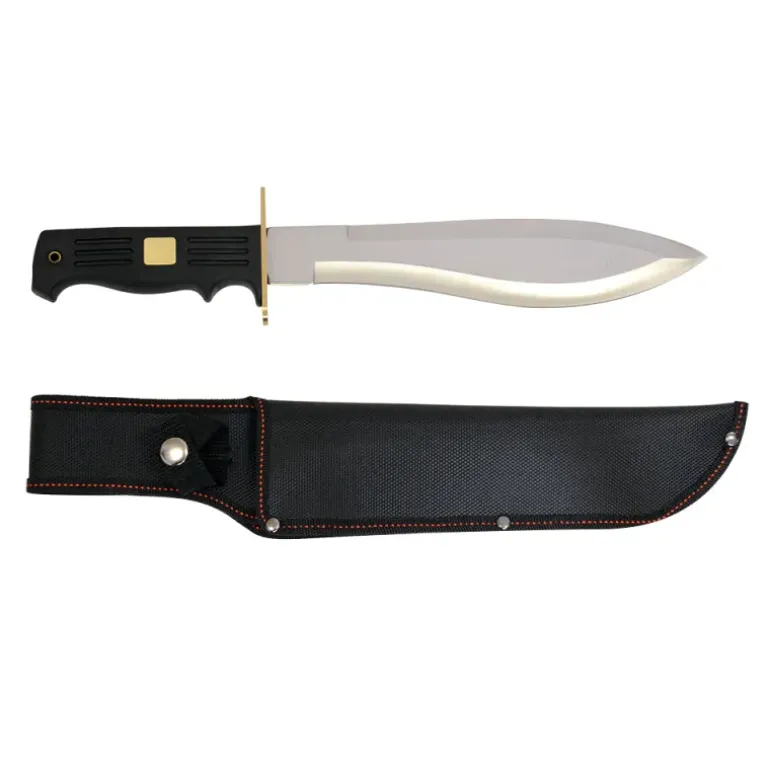 Machette lame acier inox 25 cm ép 4mm manche PVC noir + Fourreau