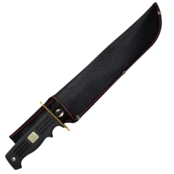 Machette lame acier inox 25 cm ép 4mm manche PVC noir + Fourreau