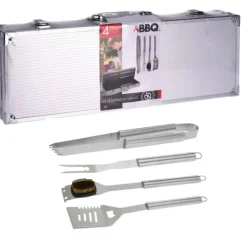 Mallette 4 ustensiles barbecue en acier inoxydable - Kit complet pour grillades