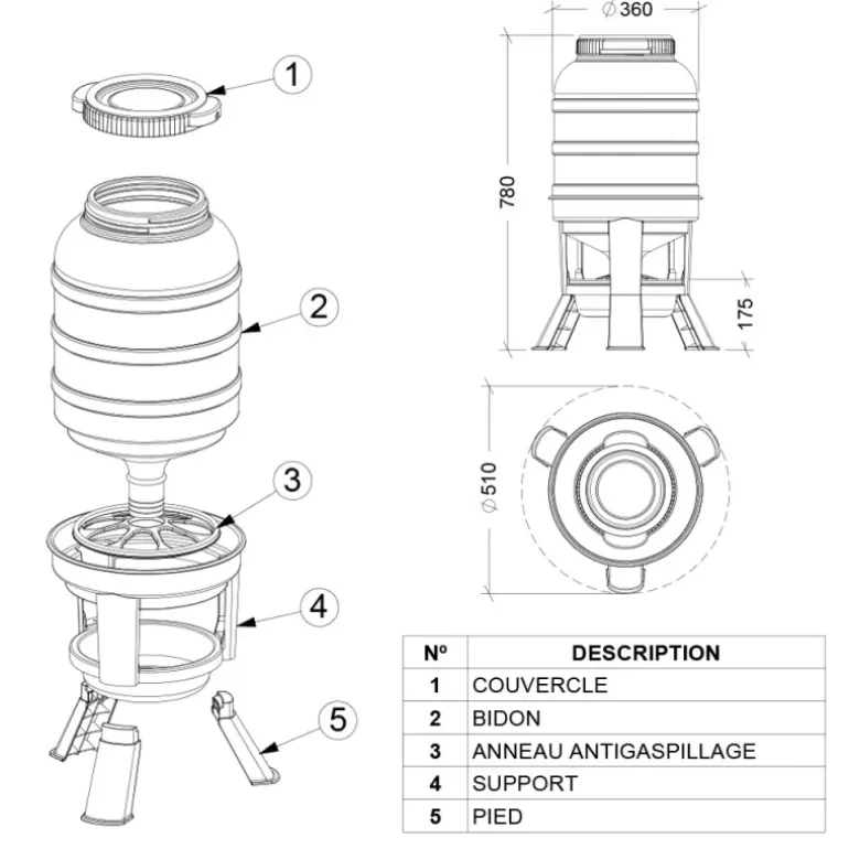 Mangeoire anti-gaspillage sur pieds 30 kg – Grande capacité
