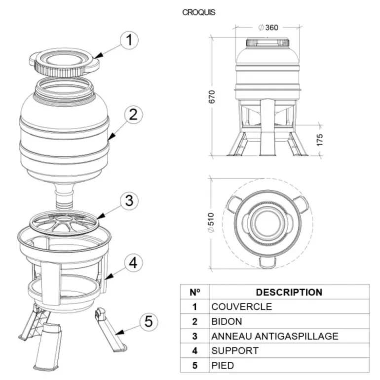 Mangeoire anti-gaspillage sur pieds 23 kg – Grande capacité