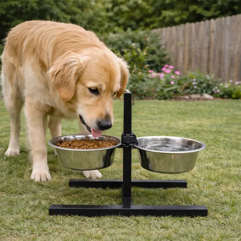 Mangeoire chien sur pied réglable + 2 gamelles Ø de 19 cm