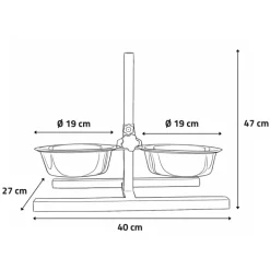 Mangeoire chien sur pied réglable + 2 gamelles Ø de 19 cm